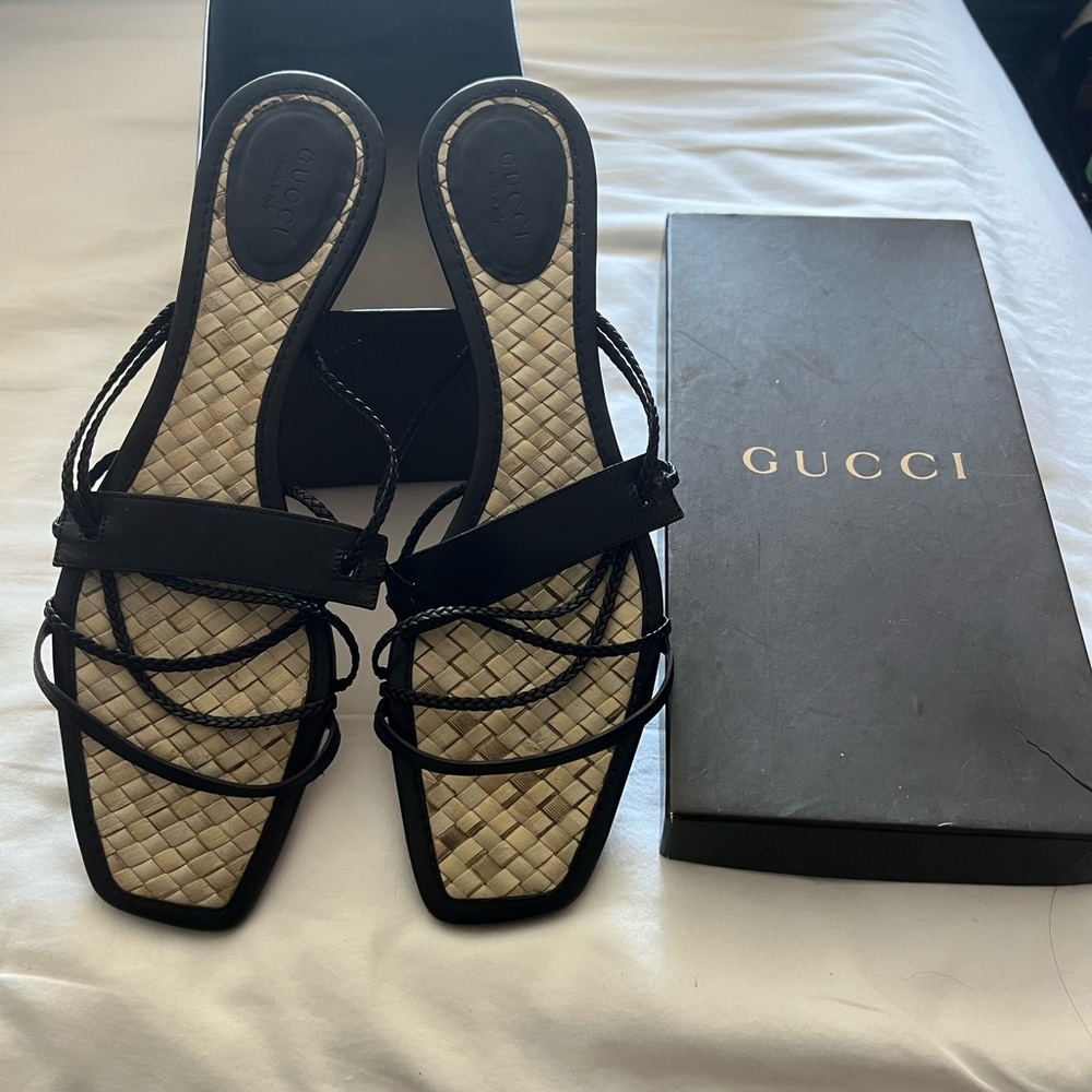 Gucci Black and Cream Strappy Sandals